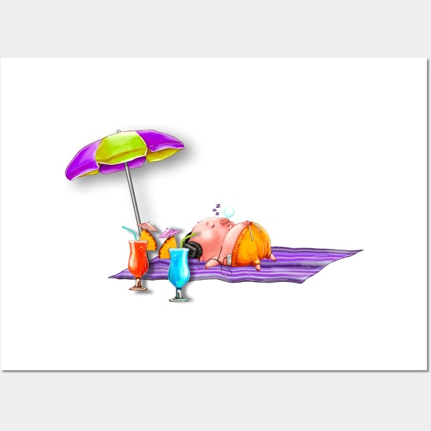 Pig on a Beach Blanket Wall Art by TNMGRAPHICS